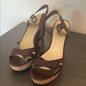 Guess Dark Brown Wedge Sandals
